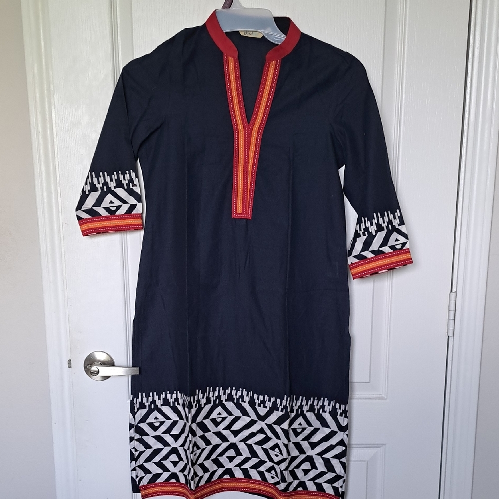 Global Desi Black Tunic Kurta Kameez with Red Trim